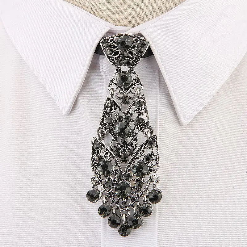Fashion personality  small necktie Neckwear unisex evening party metal diamond