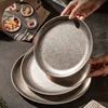 304 Stainless Steel Plates Industrial Style Vintage Coffee Trays Creative Steak Pasta Dessert Plates Flat Bottom Retro Tableware