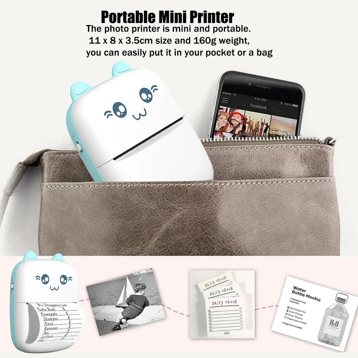 Inkless Printer Portable Thermal Printer Bluetooth Wireless Small Instant Pocket Printer For Anatomy Picture Children DIY