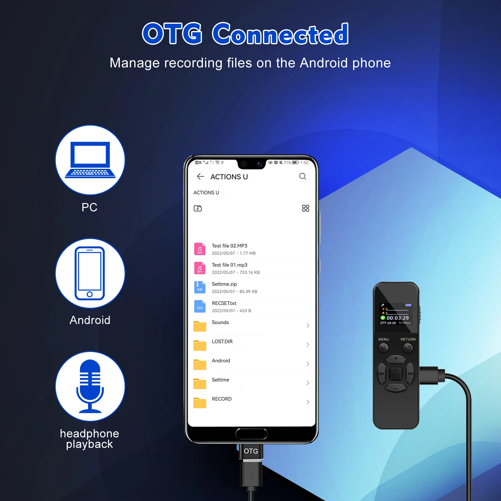 V58 USB Flash Drive Voice Activated Digital Audio Voice Recorder Mp3 Player 1536Kbps WAV 40H Continuous Recording Device