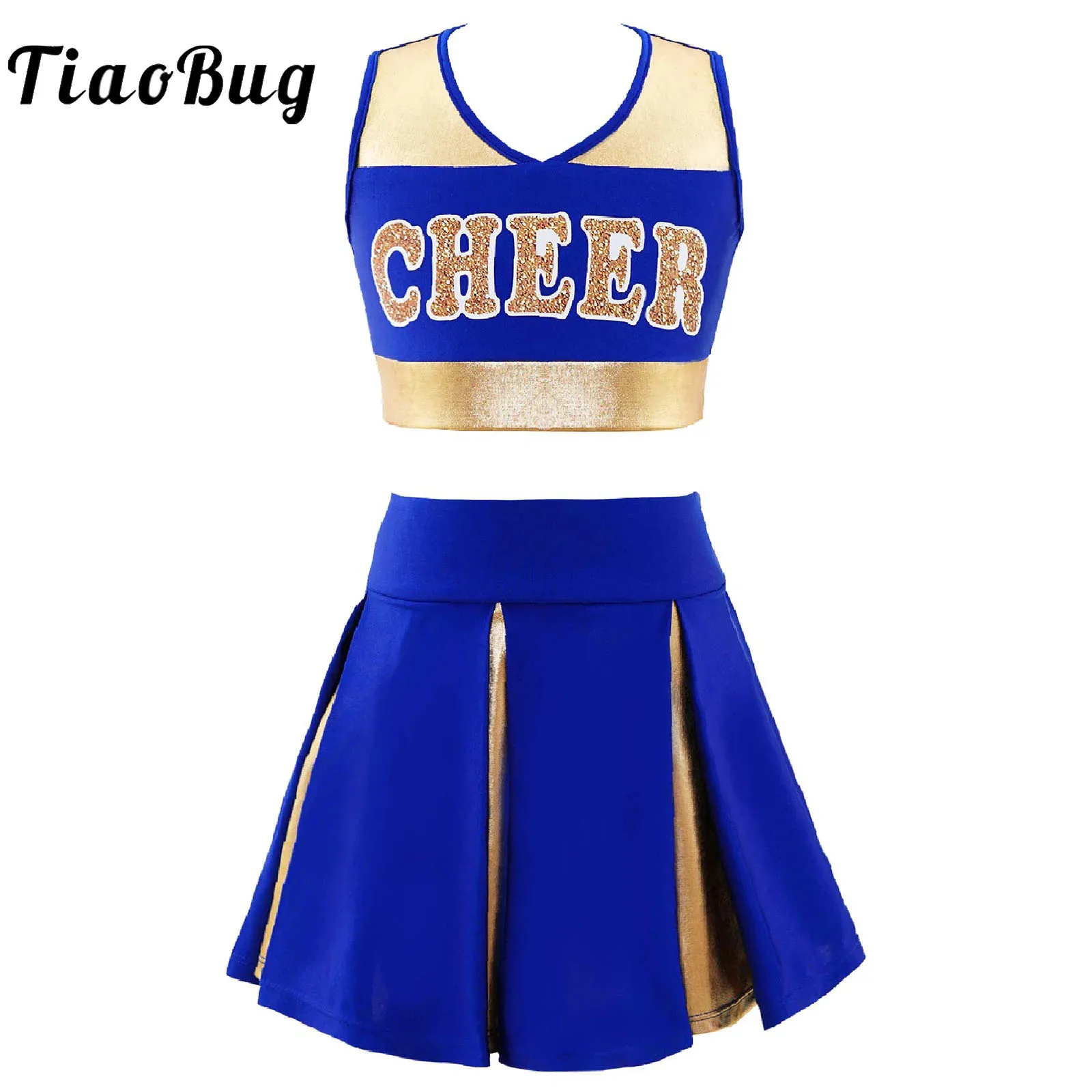 

Kids Cheerleader Costume School Girls Cheer Leader Uniform Outfit Carnival Party Cosplay Dress Up Cheerleading Clothes Dancewear