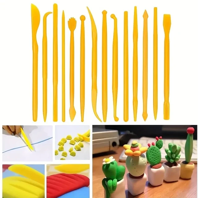 14 pièces outil de poterie en plastique argile outils de sculpture ensemble polymère couteau à découper Kit pour poterie modélisation gaufrage style bricolage Art 1