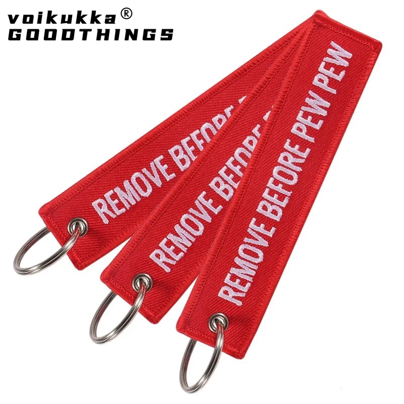 1PC 2PCS 3PCS 3 Packs Entfernen Vor Pew Pew Beide Seiten Stickerei Auto Rucksack Schlüsselbund Motorrad schlüssel Anhänger Geschenke Großhandel