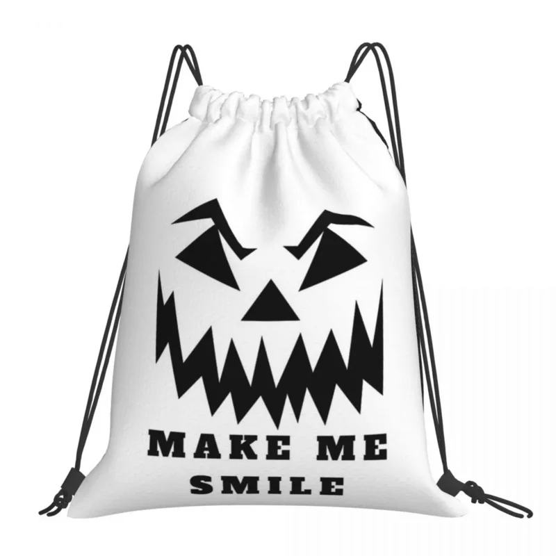 

Рюкзаки с надписью «Make Me Smile», Модные Портативные Сумки на шнурке, сумка для хранения с кармашком для книг, дорожные и школьные портфели