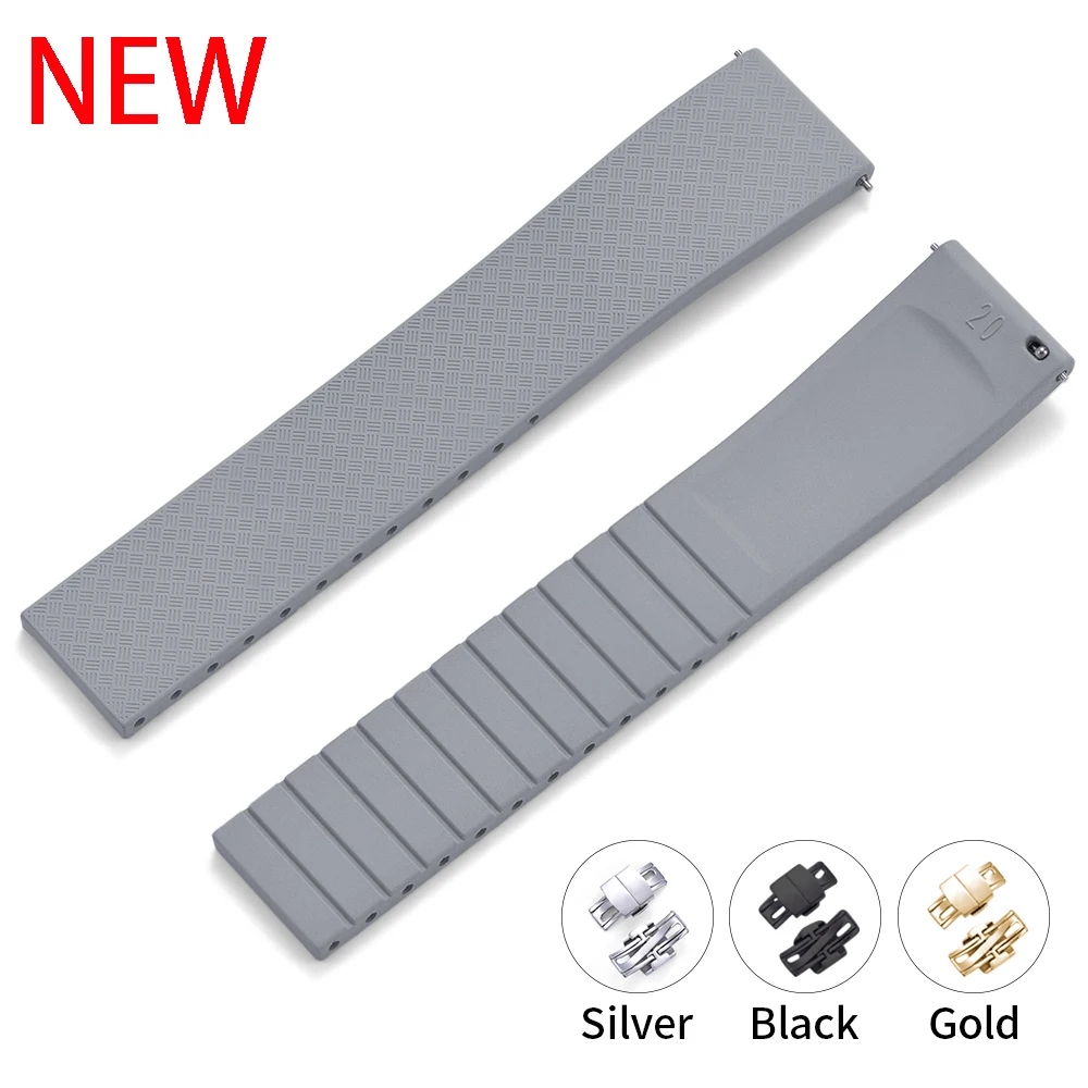 Enhanced Fluororubber Quick Release Watch Strap with Butterfly Buckle