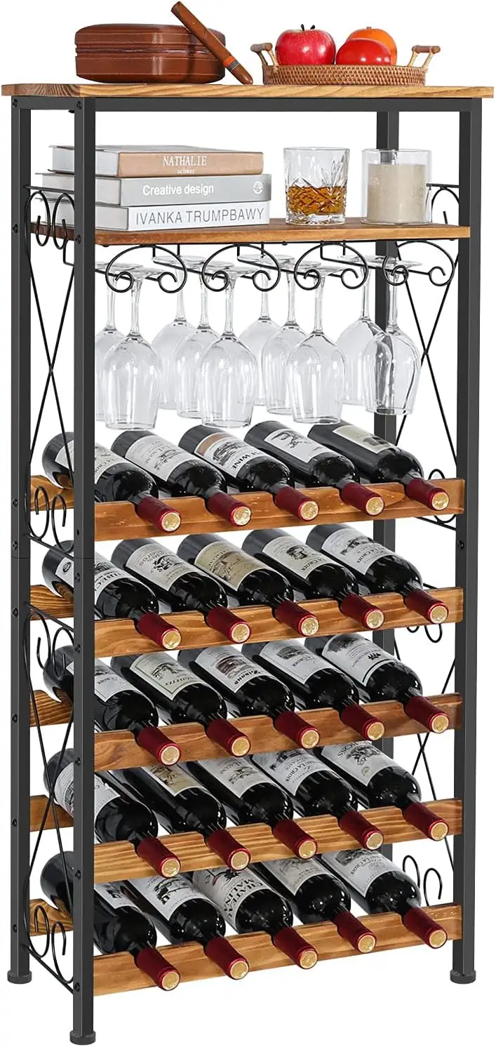 

Отдельно стоящий напольный держатель для винных бутылок на 25 бутылок, держатель для винных бутылок с настольной крышкой и открытой полкой, стойка для хранения вина D