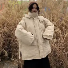 

Autumn and Winter New Hong Kong Style Loose Hooded Solid Color Korean Cardigan Top Plus Velvet Thick Thick Warm Cotton Coat