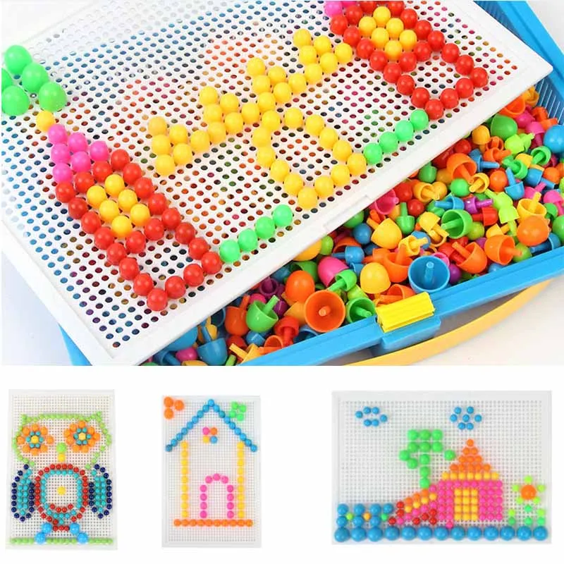 296 Pieces/Set Mushroom Nail Bead Toys Kids 3D Combination Jigsaw Puzzle Games Children DIY Educational Toys Building Blocks 2