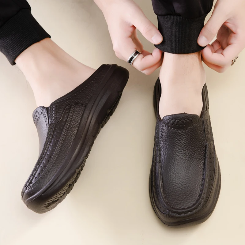 2023 New Summer Men's Closed Toe Half Slippers Non-slip Chef Shoes Waterproof Oil-proof Work Shoes Men Increased Causal Shoes