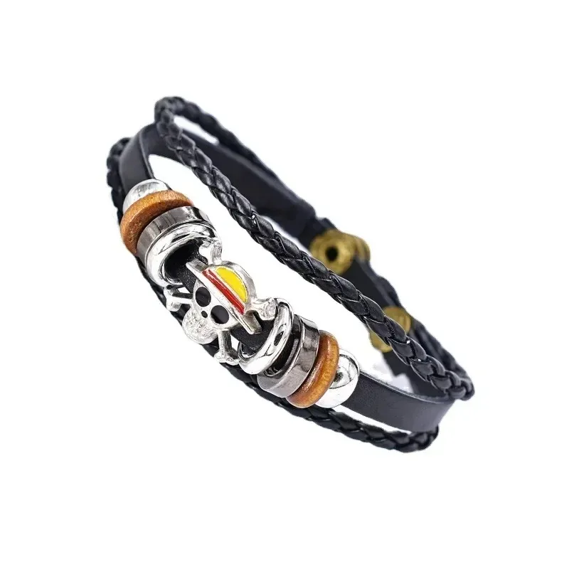 Anime One Piece Bracelet Luffy PU Bracelet Cosplay Accessories Straw Hat Pirate Jewelry Leather Bracelet Birthday Gifts 5