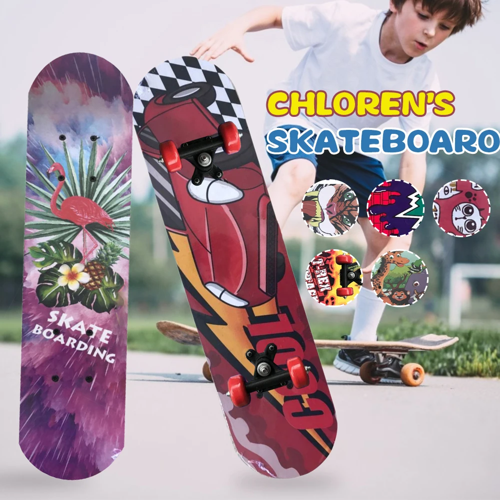 verdwijnen Tekstschrijver Grote hoeveelheid 60CM Skateboard Beginner Kids Cartoon Skateboard Maple Wood Deck Skate -  GoShopGift