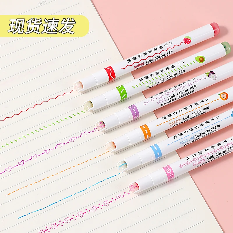 

4pcs Curve Pen Highlighter Pen Fine Wave Pen Line Pen Students Use Color Marker Pen to Take Notes Hand Account Pen