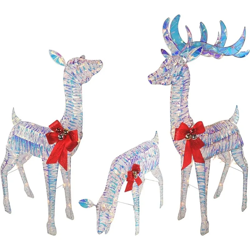 

3-Piece Iridescent Reindeer Family - Lighted Deer Set - Large Deer Family for Indoor or Outdoor Christmas Decorations