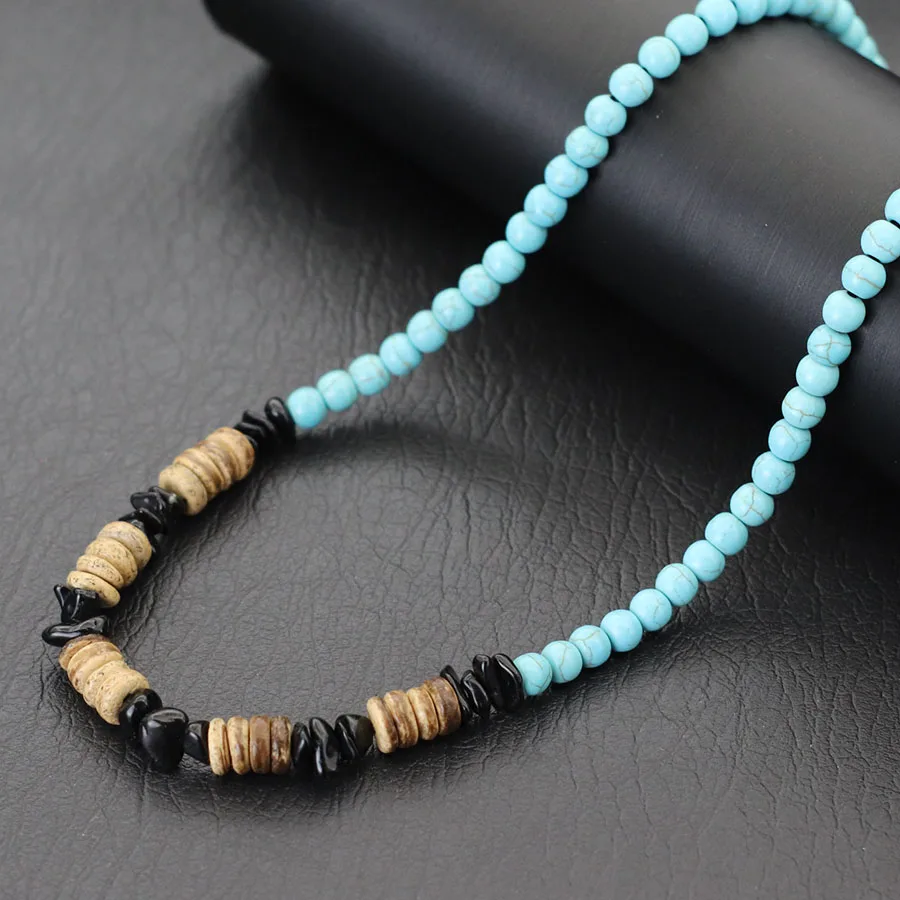 Tiger Eyes Blue Howlite Stone Men Necklace 20 Inches