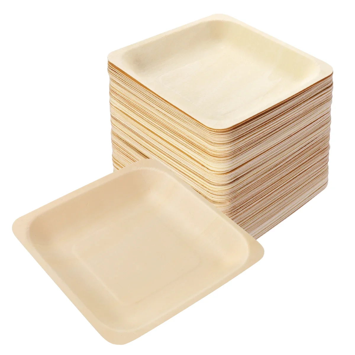 1pc Square Disposable Wooden Plate and Spoon Party Plates Tableware for Wedding Restaurant Picnic Birthday 140x140mm