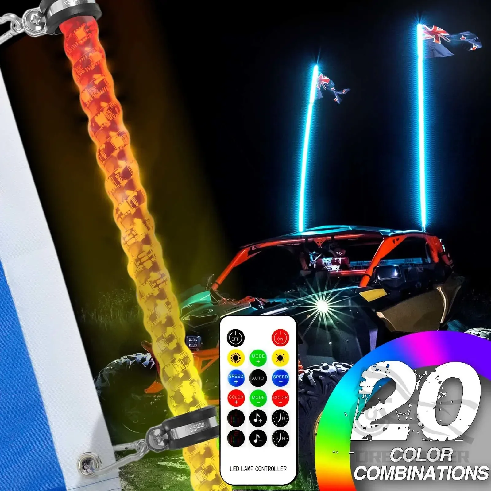 1/2 Pz 3Ft Utv Atv Led Whip Lights Bluetooth Telecomando Spirale Rgb Chase Light Offroad Wrapped Fruste Per Can-Am Maverick X3