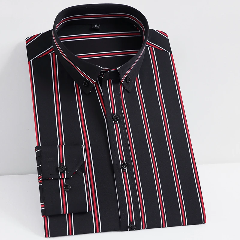 

Vertical Striped Strech Mens Dress Shirts Long Sleeve Soft Business work Shirt for Men Spring Summer Comfortable no Pocket Male