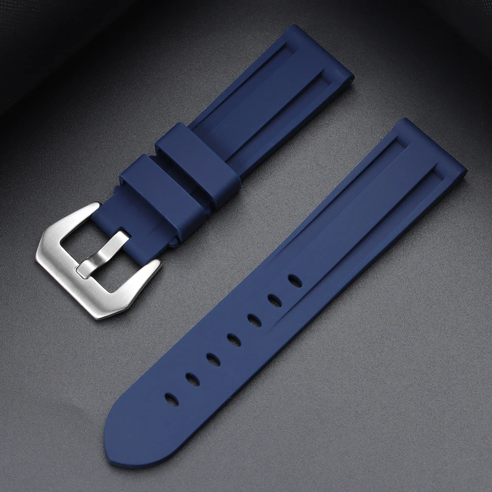 Premium Stitching Sports Silicone Watch Bands - Soft, Comfortable Rubber Strap in Blue, Black, and Brown