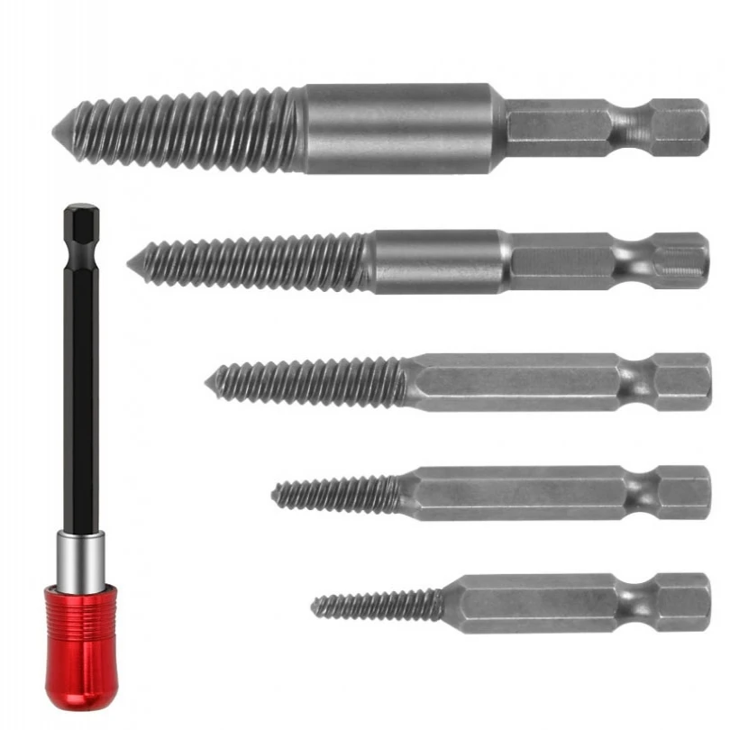 Damaged Screw Extractor Kit 6pcs with Quick Self-Locking Post Tool Kit Fine Threaded Damaged Screw Stud Remover