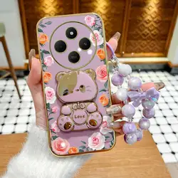 Elegant Gradation Rose Leaves Phone Case Set with Lanyard and Stand - Redmi 15C (PURPLE)