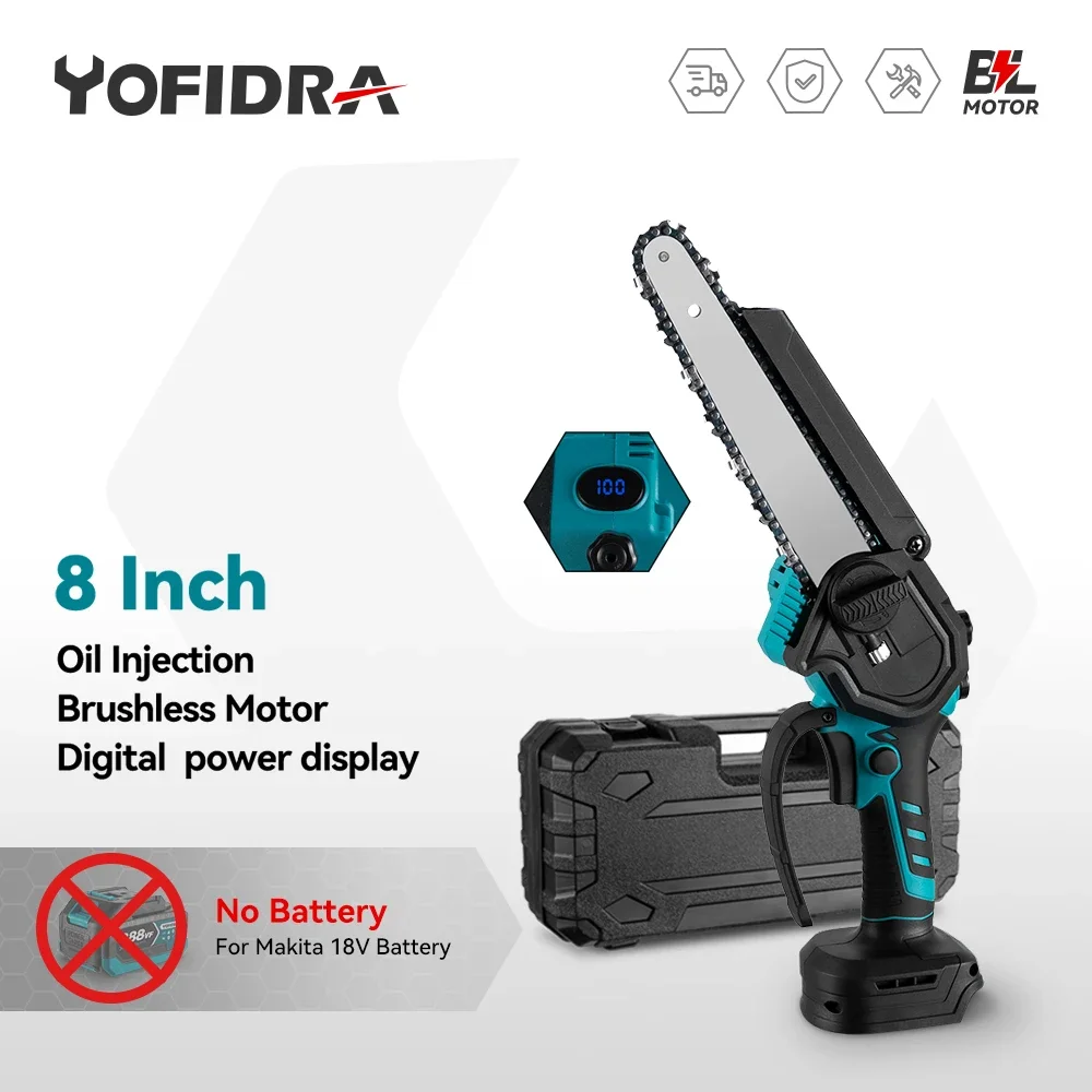 

Yofidra 8 Inch Mini Brushless Electric Chainsaw Cordless Rechargeable Woodworking Garden Pruning Tool For Makita 18V Battery