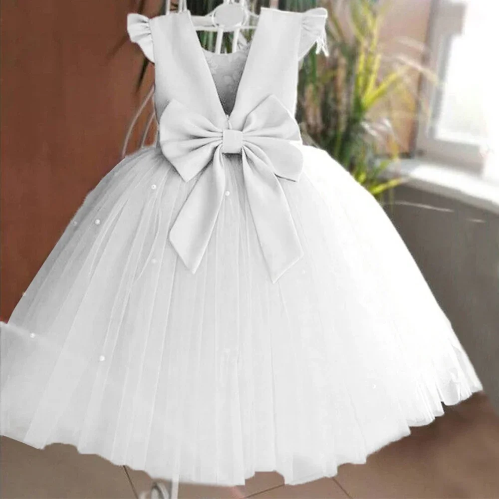 

Flower Girl Dresses Children's wedding dress girl's simple mesh performance fluffy mid length skirt Young Long girls dresses