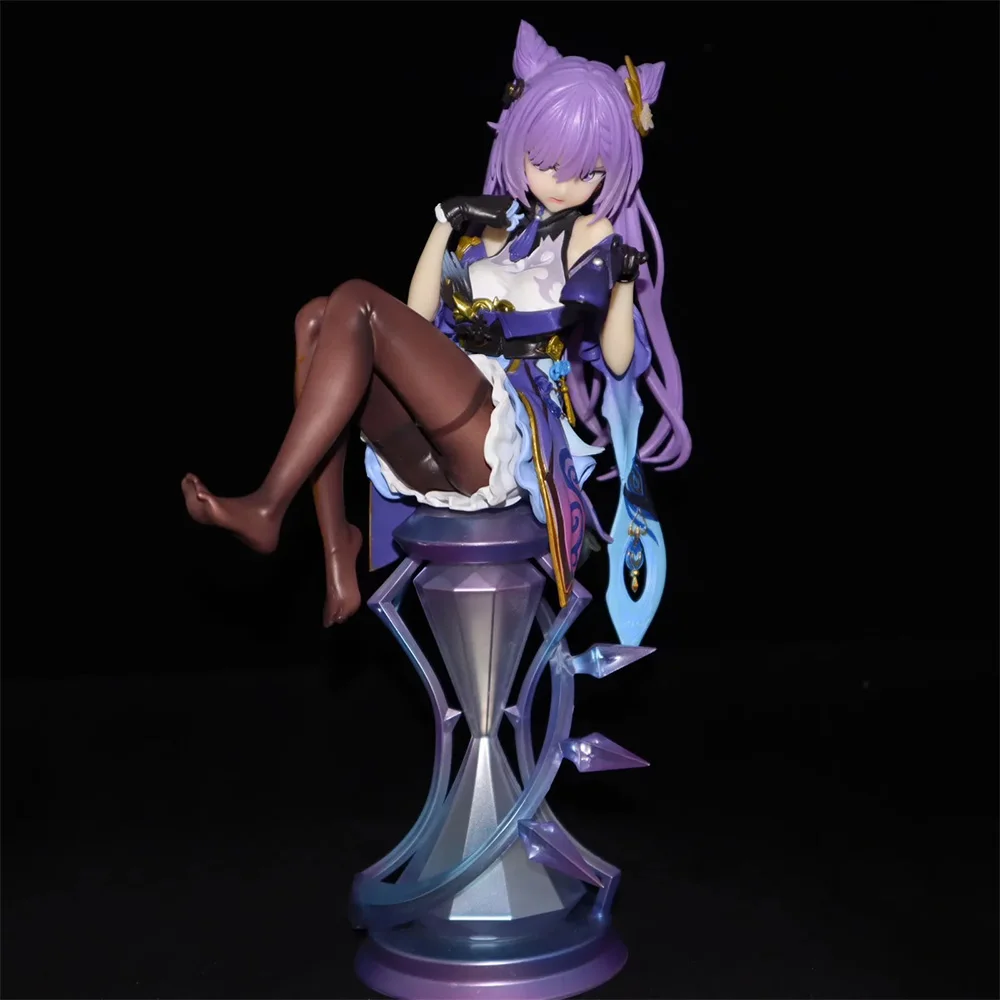 

21CM Anime Genshin Impact Liyue Qixing Keqing Action Figure Sexy Black Silk Sitting Doll Model Desktop Collection Toys Ornament