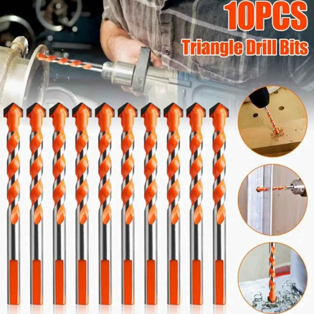 

10pcs 6mm Multifunction Drill Bits Punching Hole Hand Tool Triangular Drill Bit For Walls Bricks Tiles Wood