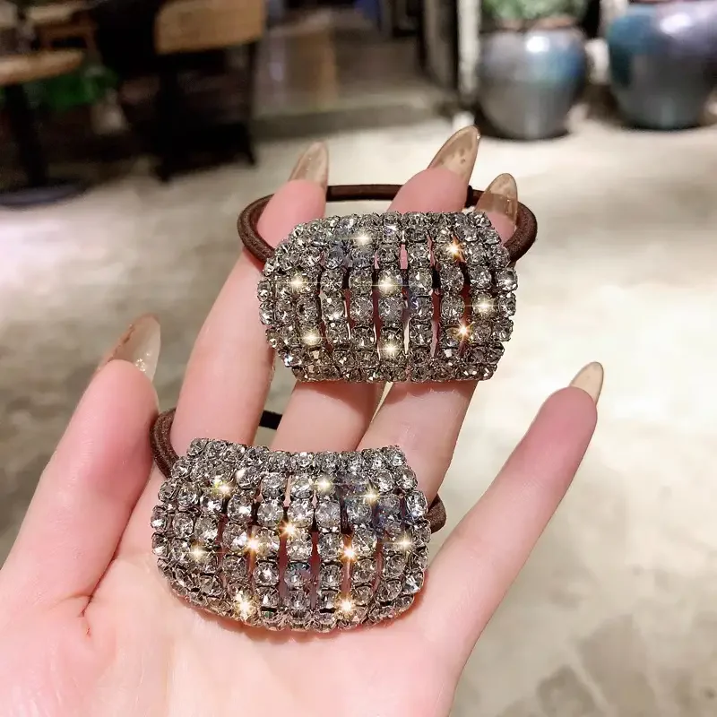 Sparkling rhinestone decoration hair ring elastic headband ponytail holder retro fashion hair clip for women and daily use 3
