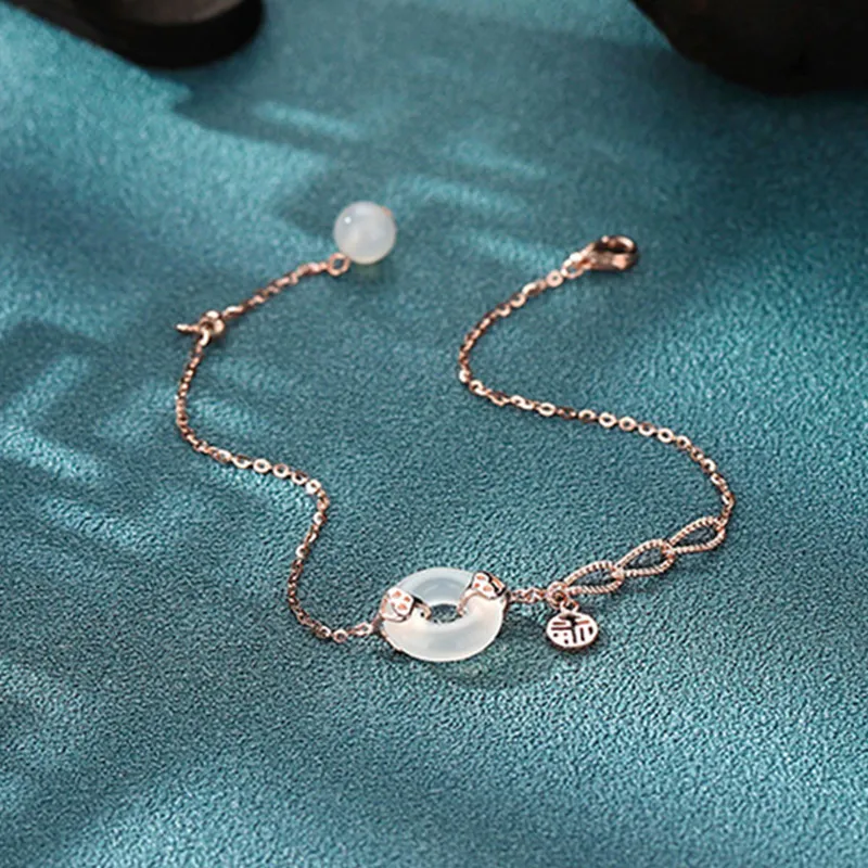 

Mini Planet Peach Luck Bracelet For Women Girl S925 Sterling Silver Chalcedony Safety Buckle Bracelet Jewelry Girlfriend Gift