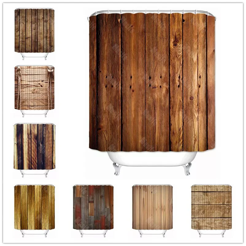 

Rustic Shower Curtain, Vintage Vertical Wood Planks Distressed Rustic Hardwood Design,Cloth Fabric Bathroom Decor Set with Hooks