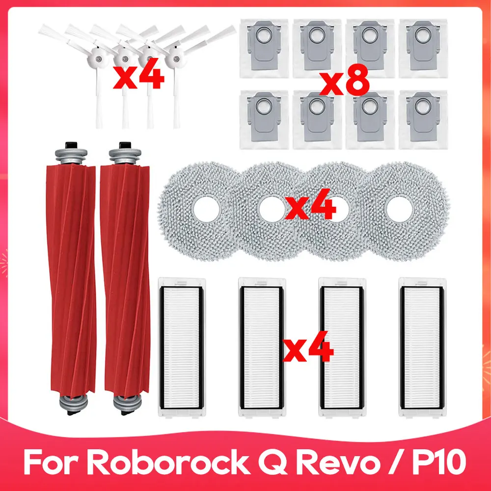 For Roborock Q Revo / P10 A7400RR Robot Vacuums Main Side Brush Hepa Filter Mop Cloths Rag Dust Bag Spare Part Accessory for roborock s7 max t7s plus g10 robot vacuum cleaner main side brush hepa filter mop cloths dust box bag cover spare part