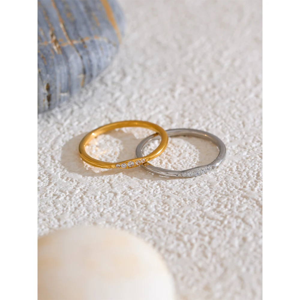 Yhpup Cubic Zirconia Geometric Thin Ring Casting Stainless Steel