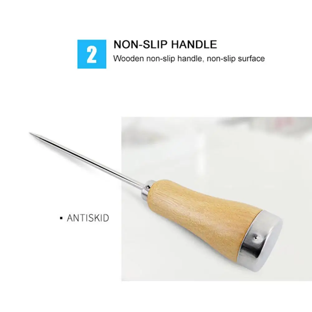 Steel Single Fork Ice Pick Wood Handle Push Ice Pick Punch For Kitchens And Restaurants Bar Party Supplies H3X3