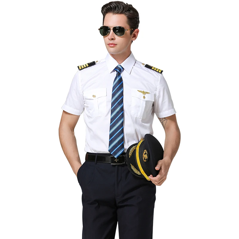 

Male Shirt Aviation Pilot Shirt Ship Sailor Uniform Seaman Shirts Officer Men Performance Costume Homme White Shirt