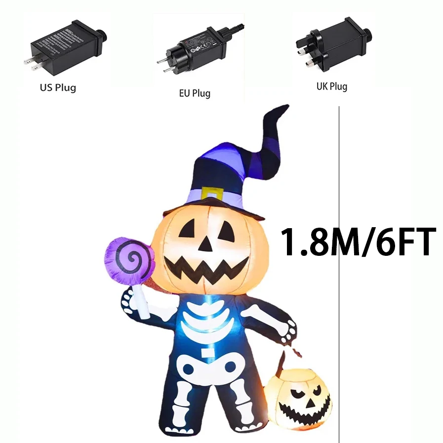 1.8M/6FT Halloween Inflatable Decoration Toy Giant Pumpkin Skull Ghost Outdoor Yard Garden With LED Lights