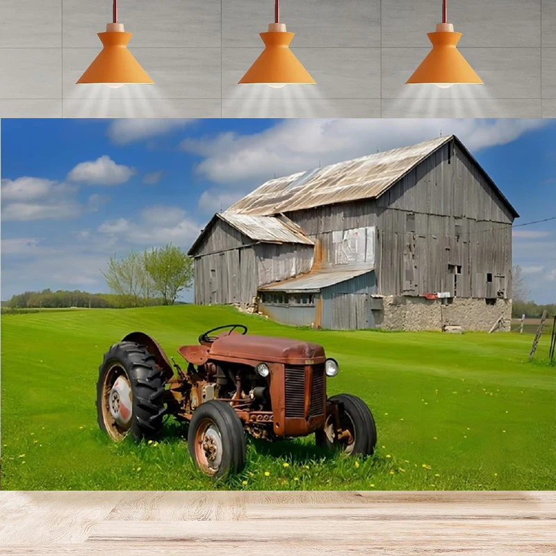 Sfondo Di Fotografia Di Terreni Agricoli Verdi Sunny Country Hills Agricoltura Terreni Agricoli Fattoria Trattore Party Fondale Wall Banner