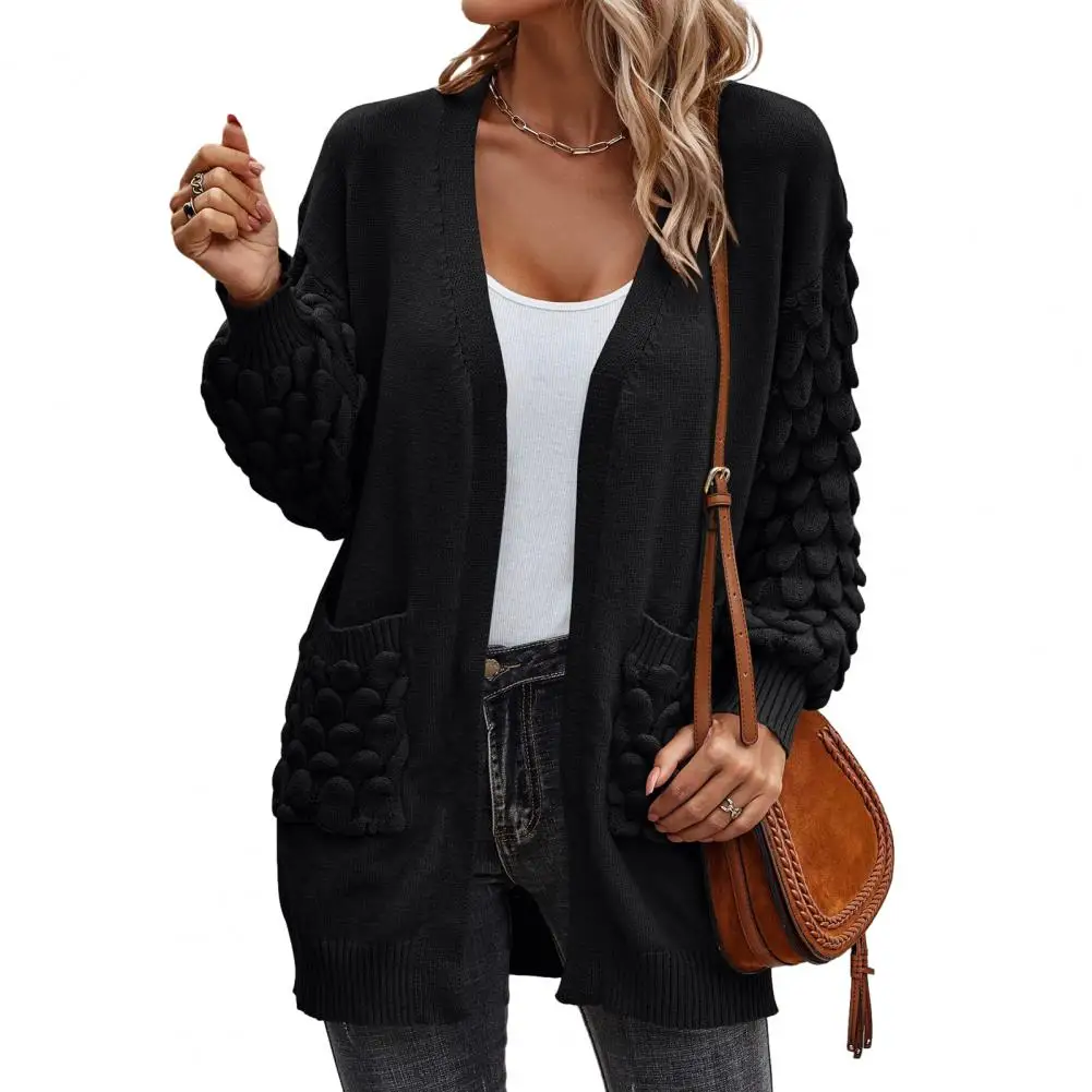 

Knit Cardigan Coat Stylish Women's Knitted Cardigan Loose Fit Long Sleeve Mid-length Sweater Coat with Pockets Fall/winter