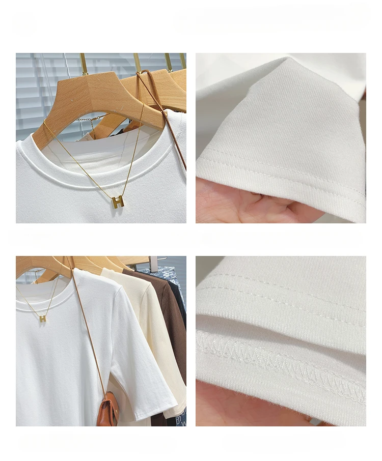 Cotton Womens Crew Neck T-Shirt - Summer Short Sleeve Basic Top