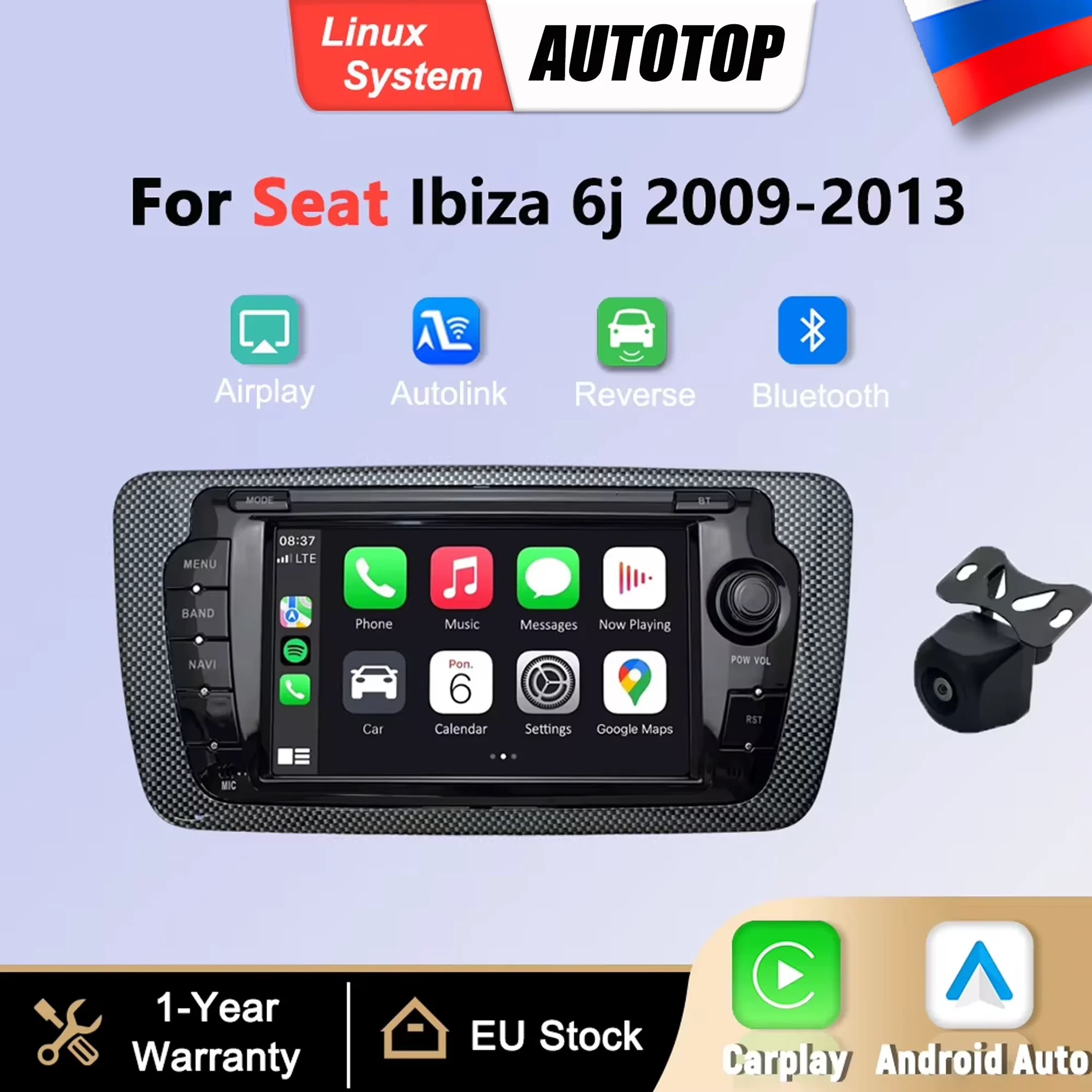 Para Seat Ibiza 6j 2009-2013 Pantalla Multimedia Linux de 7 Pulgadas con CarPlay Inalámbrico, Android Auto, Mirror Link, Airplay, GPS, BT y Radio para Auto 1