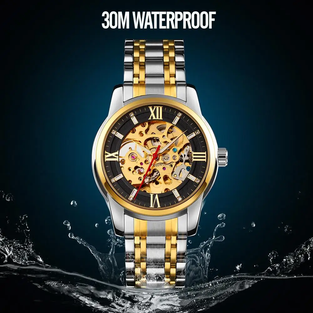 Skmei Reloj Hombre Luxury Automatic Watch Men Hollow Dial Mechanical Watches For Mens Fashion Stainless Steel Band Clock