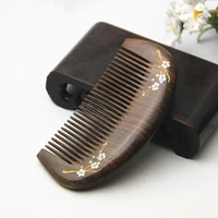 Petit peigne en bois de santal doré naturel, Structure en bois naturel, peigne à cheveux à dents fines, tête antistatique, Point d'acupuncture, cadeau de Massage 1