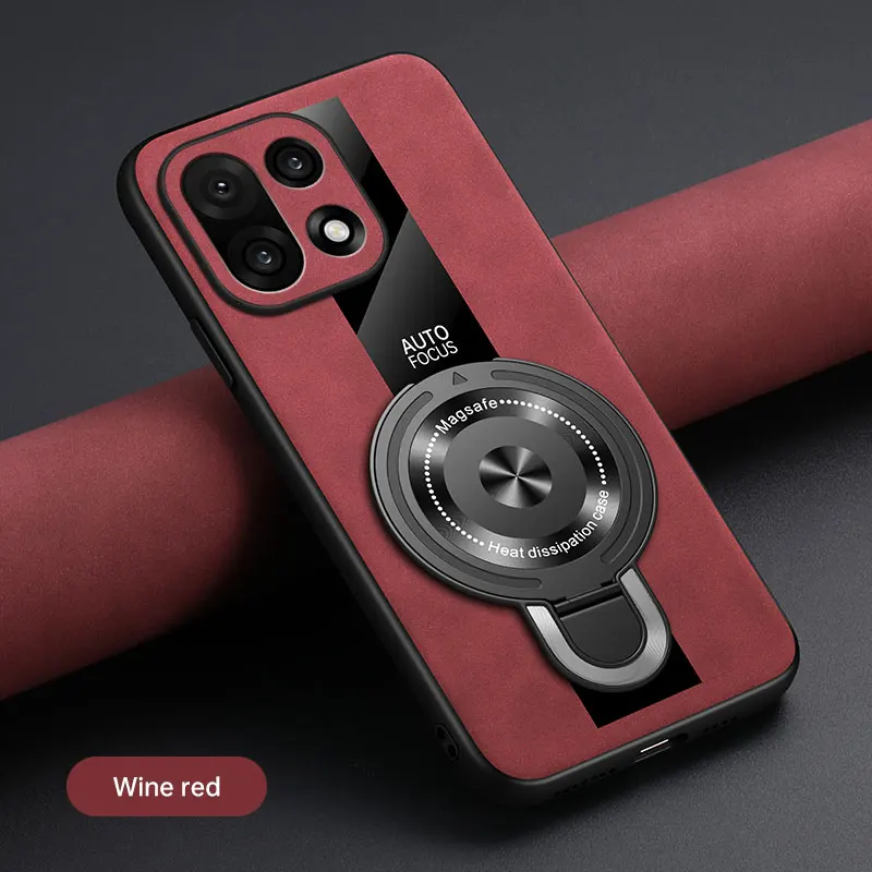 Luxury Silicone Sheepskin Leather Magnetic Ring Holder Shockproof Back Cover