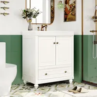 30" Bathroom Vanity with Sink, Combo, Cabinet with Doors and Drawer, Solid Frame and MDF Board, White (Old Sku:JL000006AAK) 2