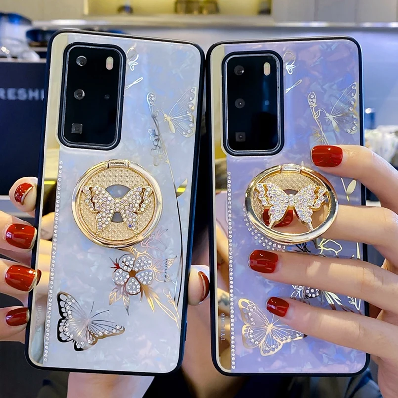 Funda de mariposa de lujo para Samsung Galaxy S23 Plus S22 Ultra S21 FE 5G S20 S21fe A14 A54 A53 A52 A13 funda trasera con soporte de anillo para chica_voghion.com