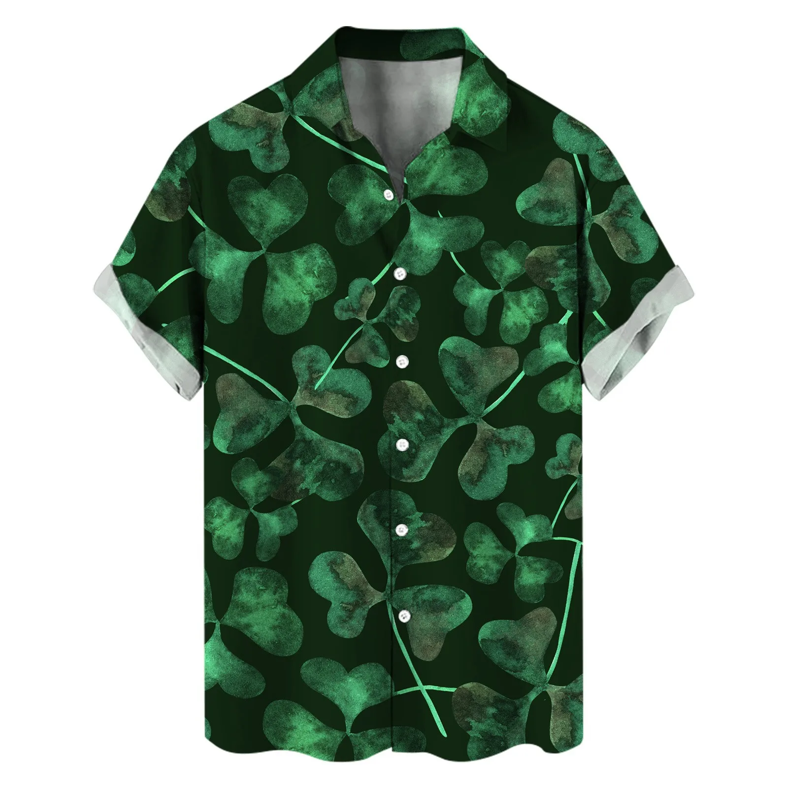 

Men'S St. Patricks'S Day Shirt Green Irish Shamrock Print Short Sleeve Shirt Lapel Button Top Festival Shirt Hawaiian Beachwear