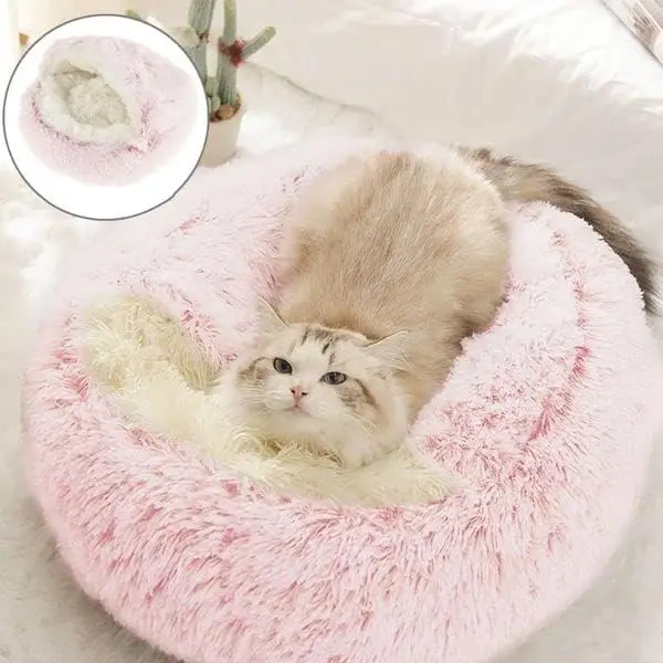 Plüsch rundes Katzen bett Haustier matratze warm weich bequem Korb Katze Hund 2 in 1 Schlafsack Nest für kleine Katze Welpen – Detail 5