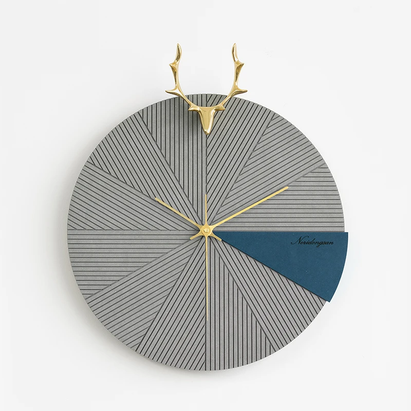 Deer Head Wall Clock Wood Large Gold Gray (40X47CM)  