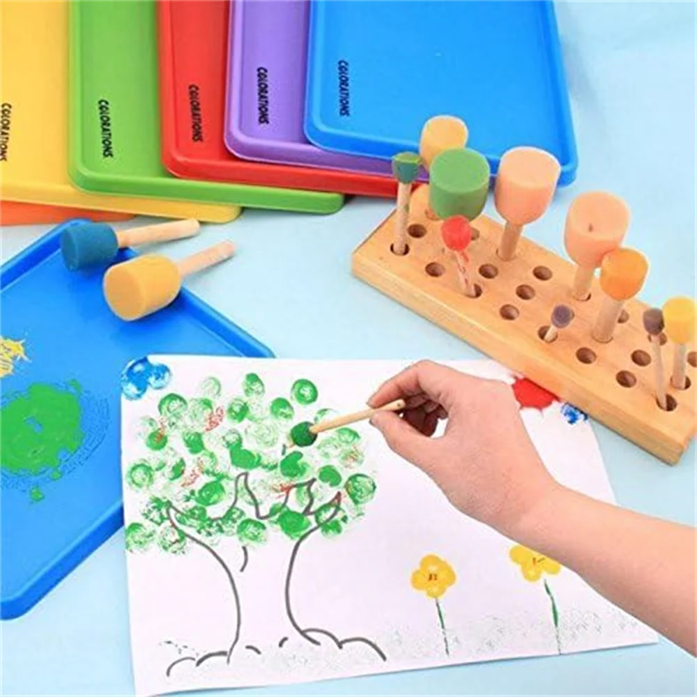 4PCS 스폰지 브러쉬 세트, 어린이를위한 라운드 노란색 버섯 펜 그림 도구 낙서 선물 공예 브러쉬 어린이 그림 도구