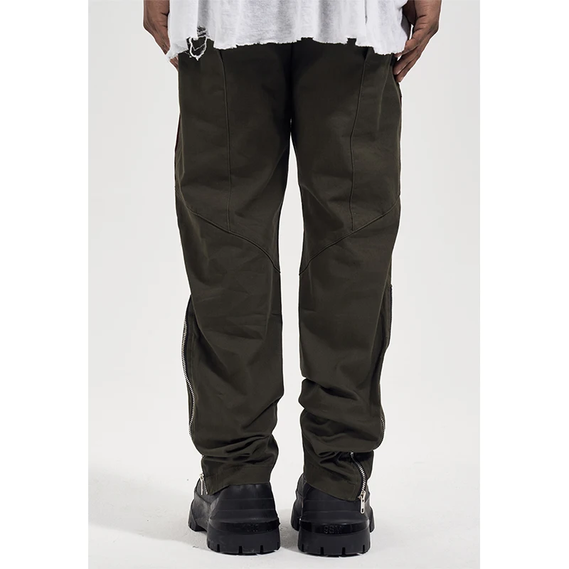 Hip Hop Pants Retro Cargo Straight Pants Mens Patchwork Side Zipper Harajuku Streetwear Joggers Men Casual Loose Cotton Trousers